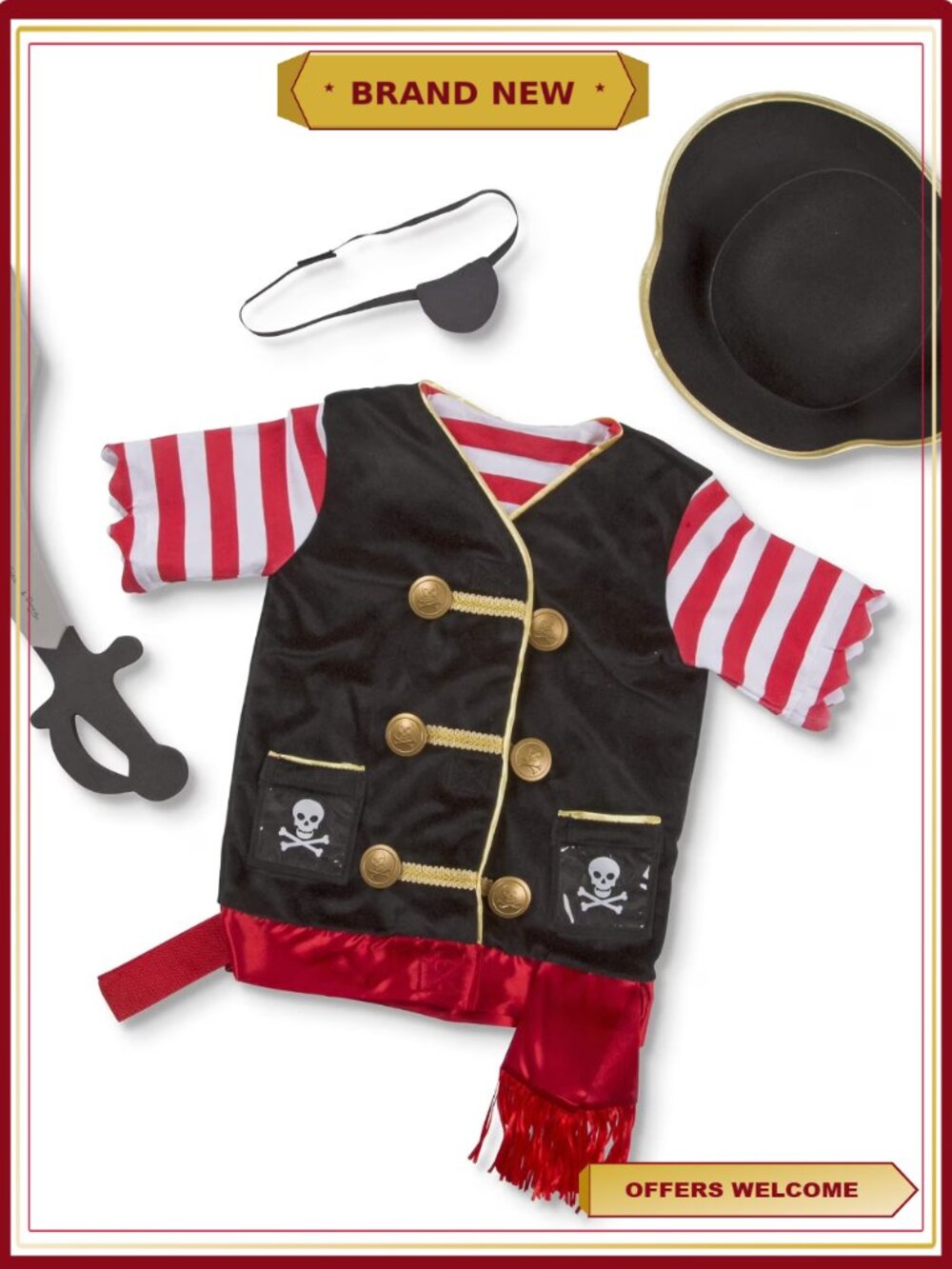 Kids Pirate Role Play Set Pretend Play Costume Accessories for Toddler Dress Up